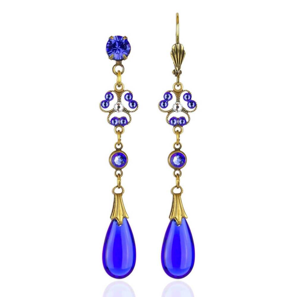 NEW ANNE KOPLIK women's coleus crystal drop earrings in blue